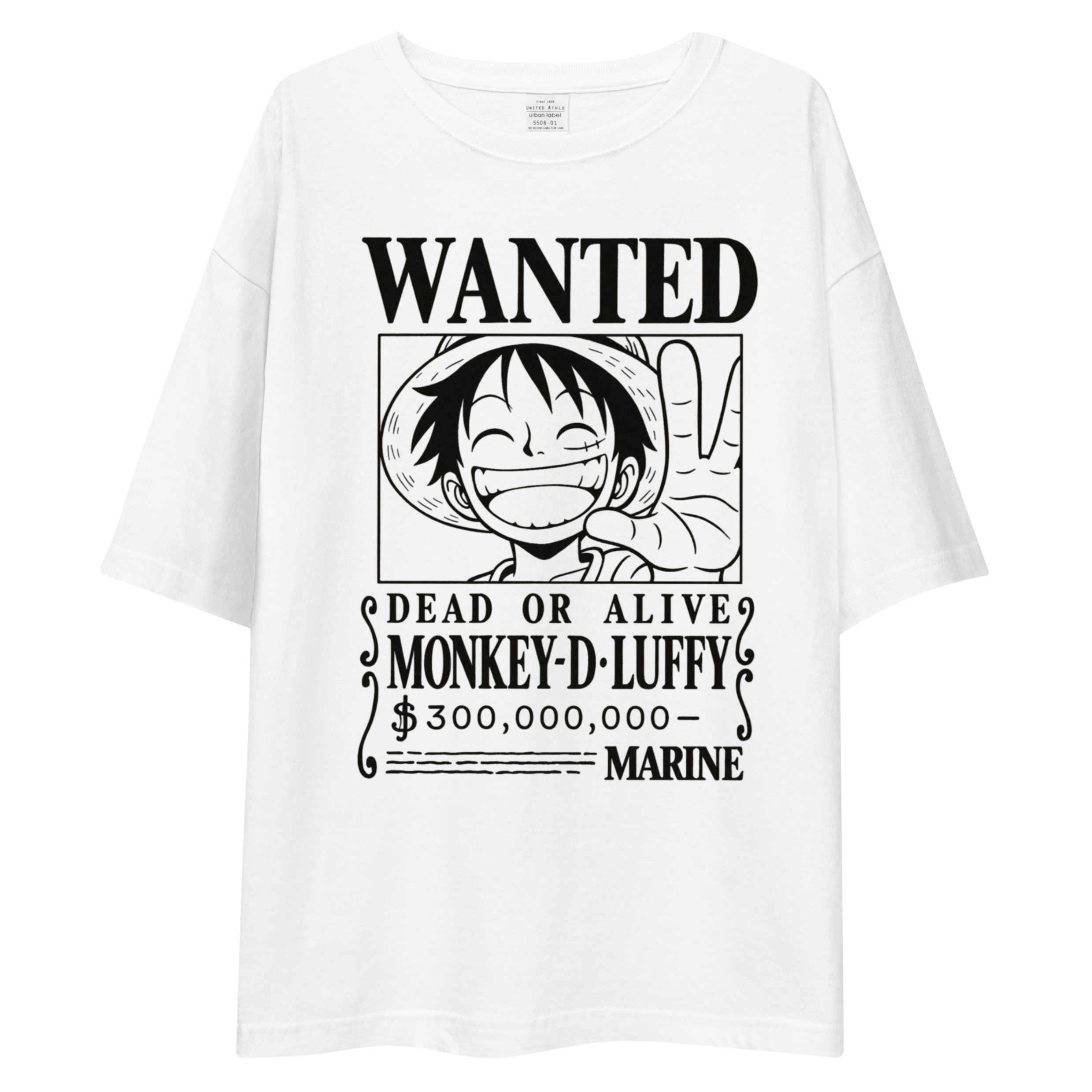 One Piece Monkey D Luffy Wanted Poster Oversized Tee - White