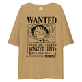 One Piece Monkey D Luffy Wanted Poster Oversized Tee - Beige