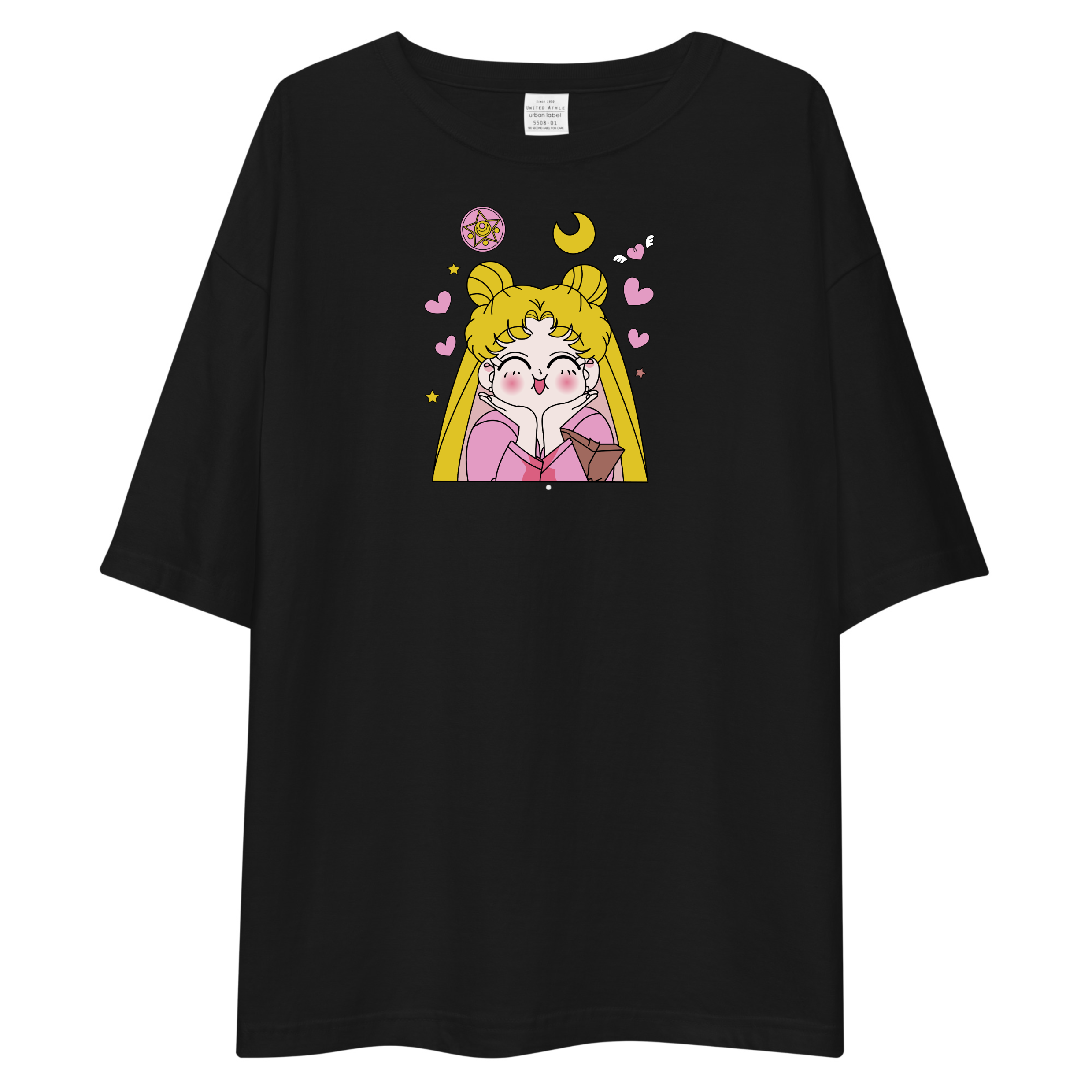 Sailor Moon Chibi Usagi Heart Oversized Tee - Black