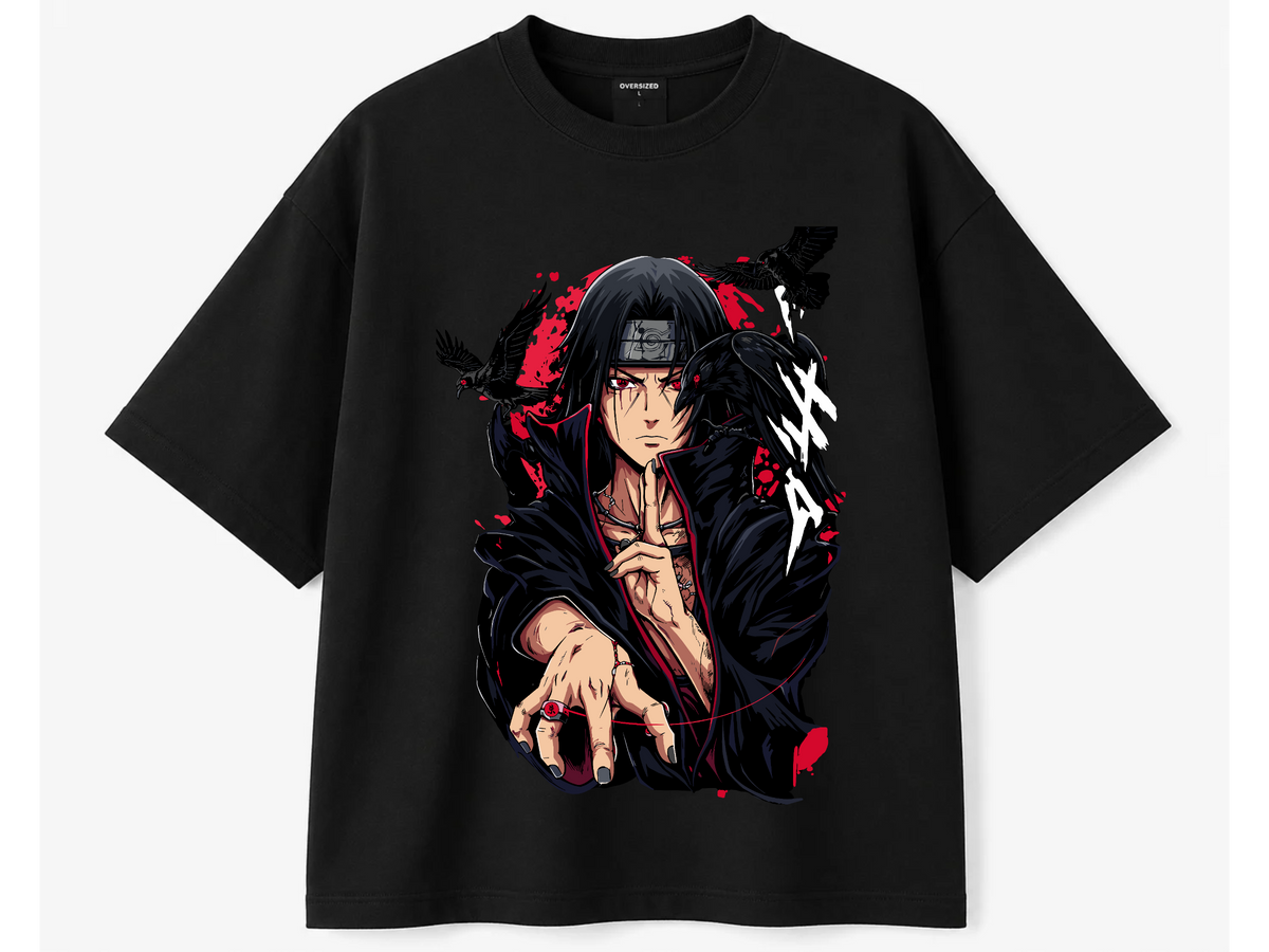 Naruto Itachi Uchiha Sharingan Crows Oversized Tee